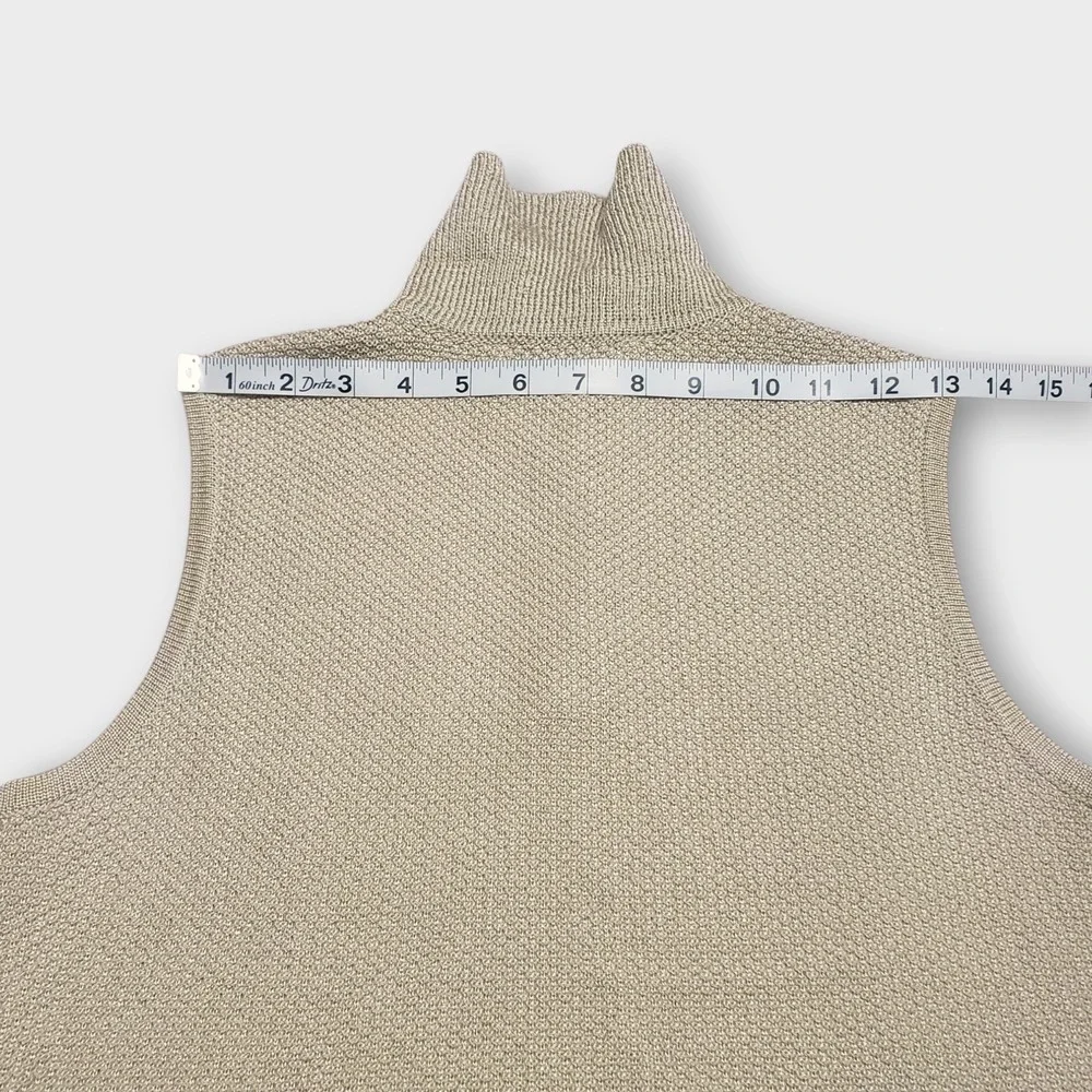 St John Collection Marie Gray Knit Sleeveless Polo Sweater Gold Metallic Size 4